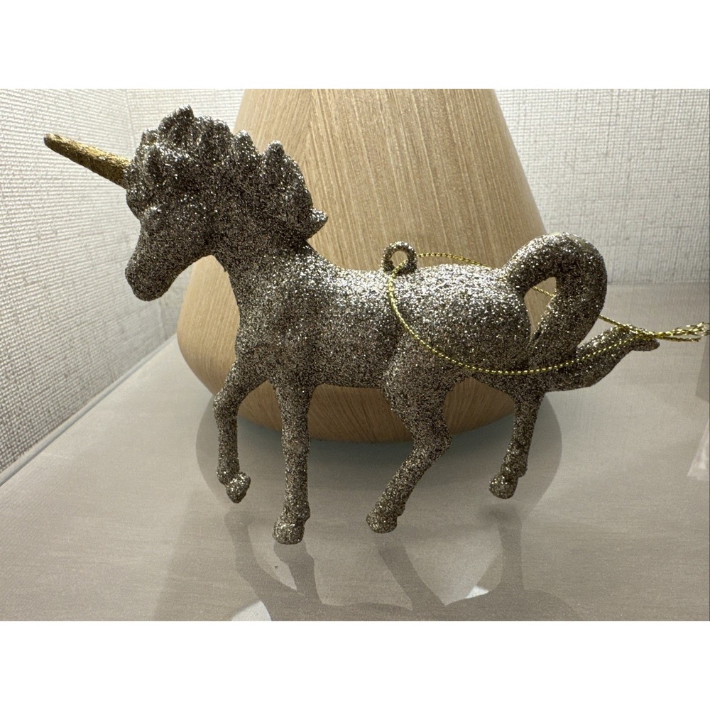 Sparkly  Gold Glitter Unicorn Pegasus Christmas Tree Ornament 6"